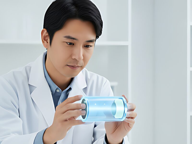 リン酸鉄リチウムイオン電池を持った技術者