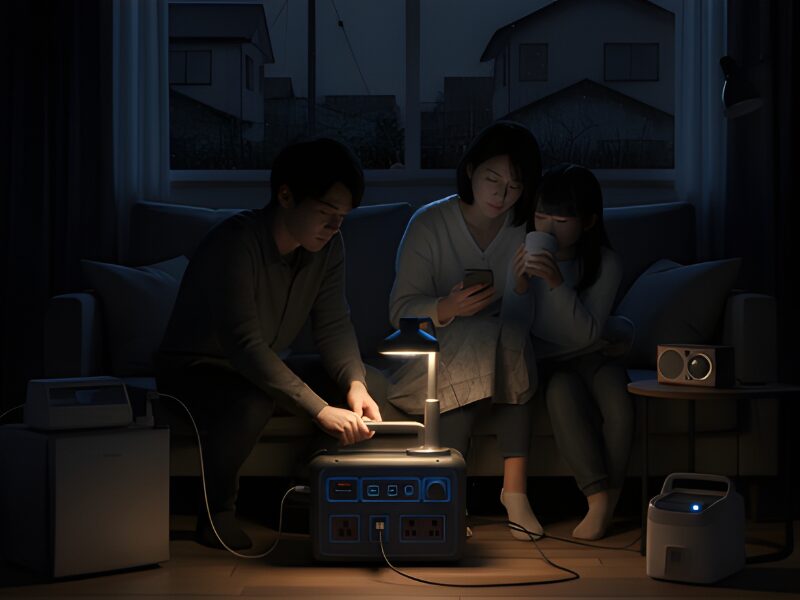 停電時にポータブル電源を使う家族