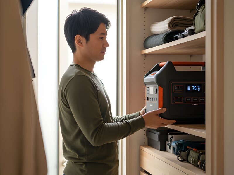 クローゼットにポータブル電源を保管している画像