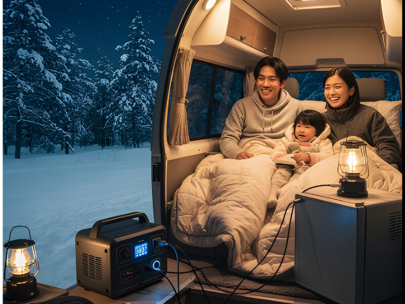 車中泊でポータブル電源を使用している家族