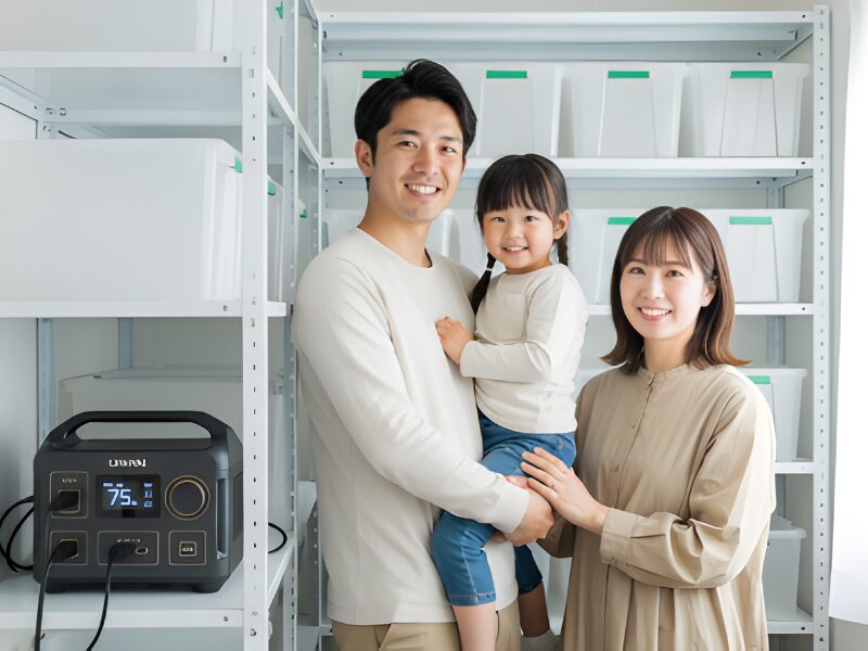家族で安心してポータブル電源を使用している画像