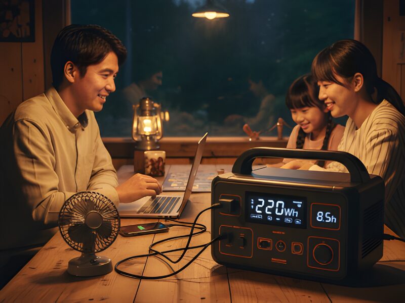 ロッジでポータブル電源を使用している画像