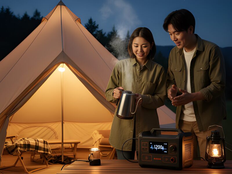 電気ケトルと電気ランタンを併用している画像