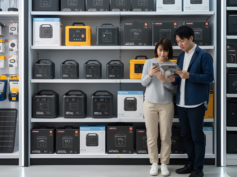 ポータブル電源を選んでいるカップル