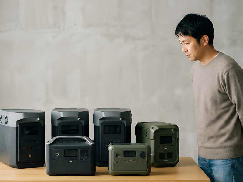 7機種を並べて検討している男性