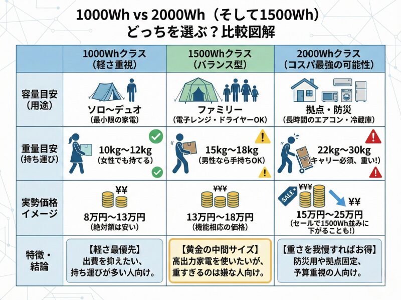 1000Whと2000Whどっちを選ぶ？