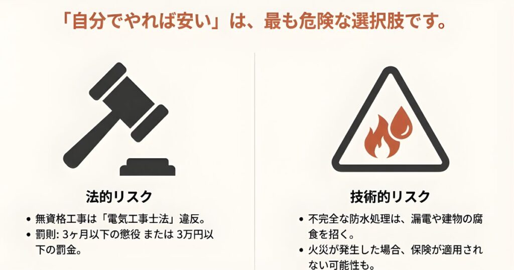 電気工事士法違反の罰則内容と防水不備による漏電・火災の危険性