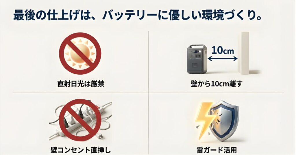 適切な設置場所と温度管理4つ