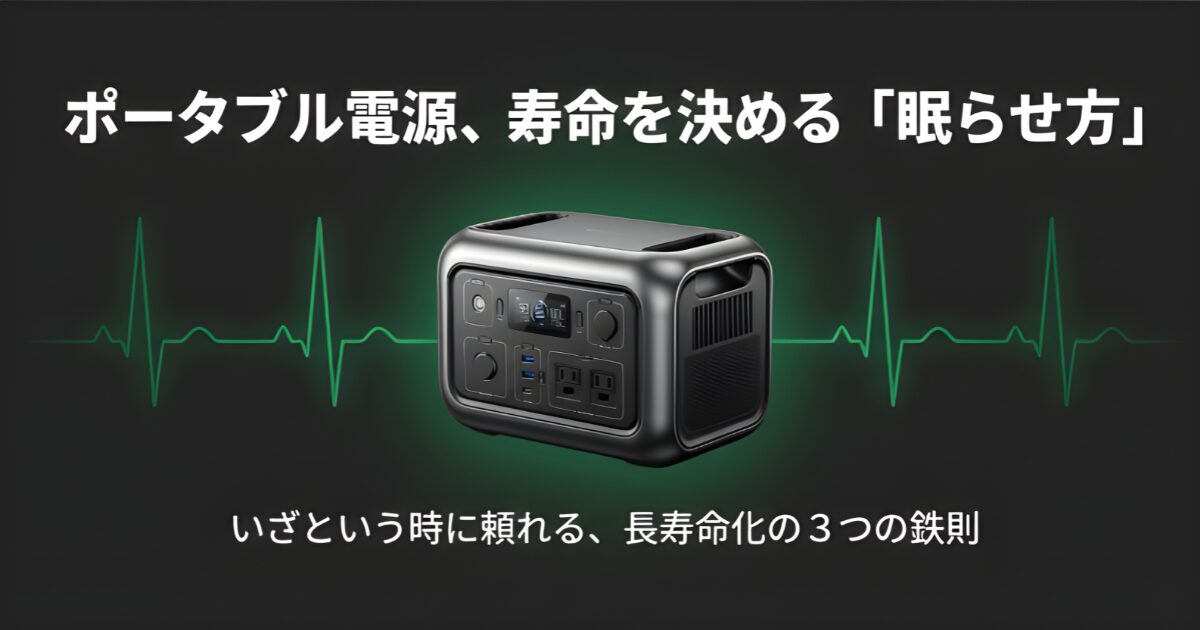 ポータブル電源の寿命を決める保管方法についての解説スライド表紙