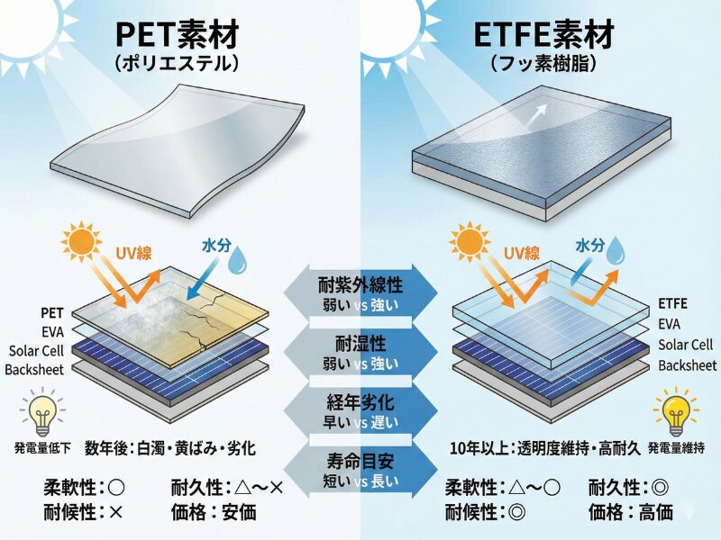 PET素材のETFE素材の違いについての図解