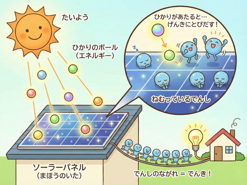 ソーラーパネルから電気が生まれる仕組みの図解