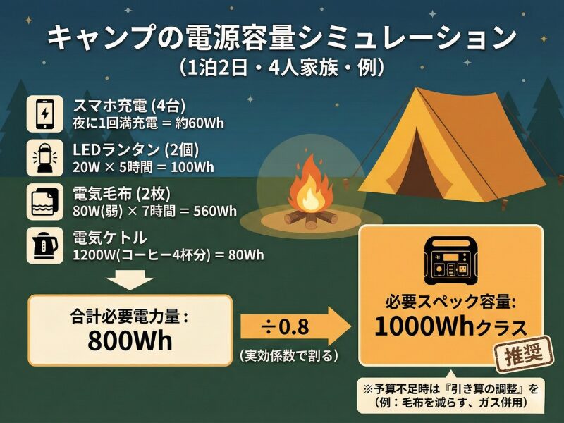 キャンプの電源容量シミュレーション