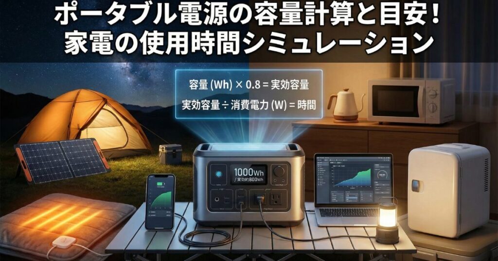 ポータブル電源の容量計算と目安！家電の使用時間シミュレーション