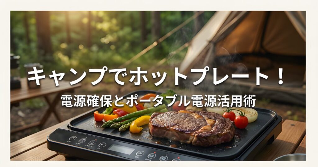 キャンプでホットプレートを使うための電源確保とポータブル電源活用術のガイド表紙