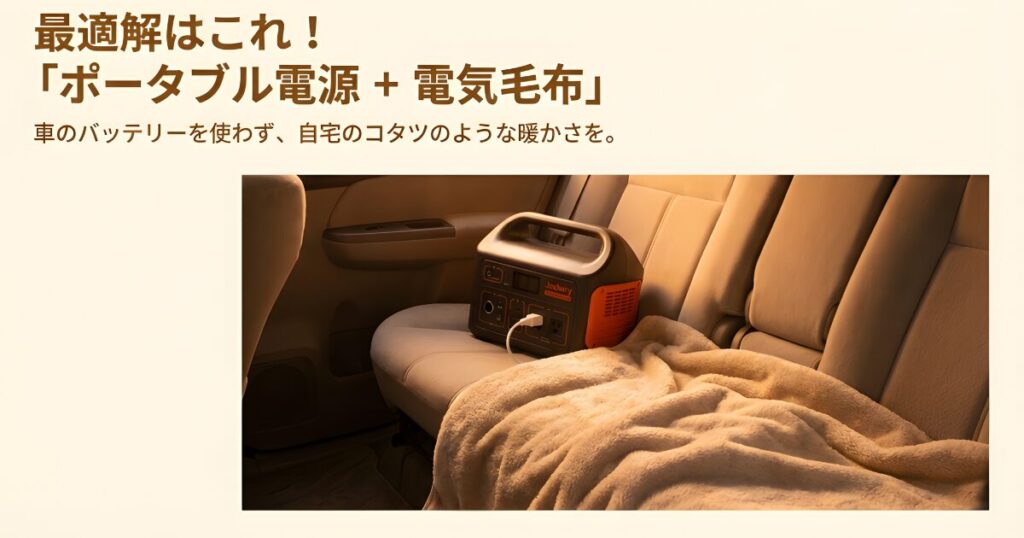 車中泊や待機時間の寒さ対策に最適なポータブル電源と電気毛布の組み合わせ