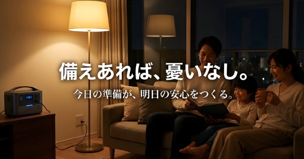 今日の準備が明日の安心をつくるという防災のメッセージスライド