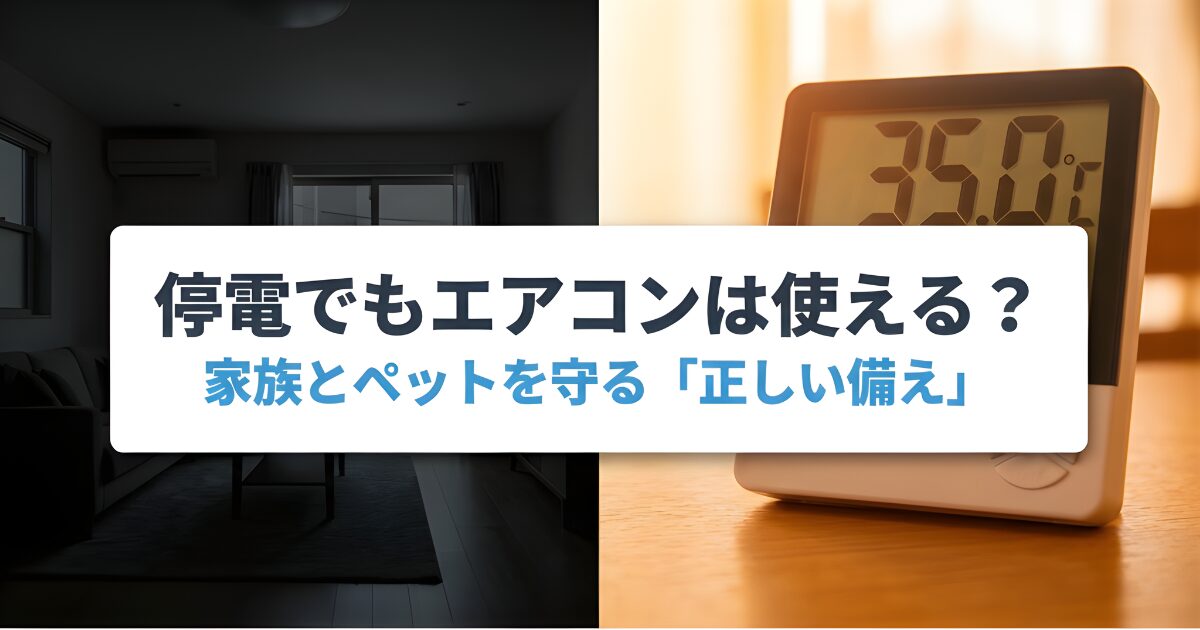 停電でもエアコンは使えるかという疑問と、夏場の停電時に家族やペットの環境を整えるための正しい電源確保と防災対策について