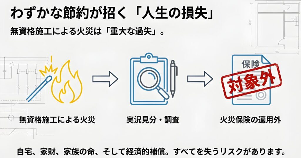 無資格の電気工事による火災リスクと保険適用外になる可能性についての解説
