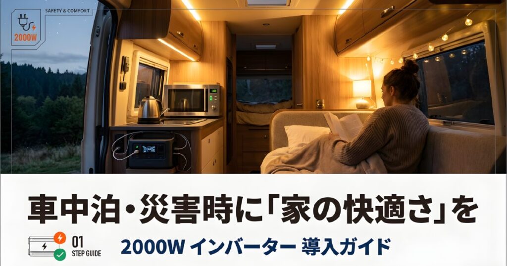 車中泊や災害時に電子レンジやケトルを使い「家の快適さ」を実現する、2000Wインバーター導入ガイドのアイキャッチ画像