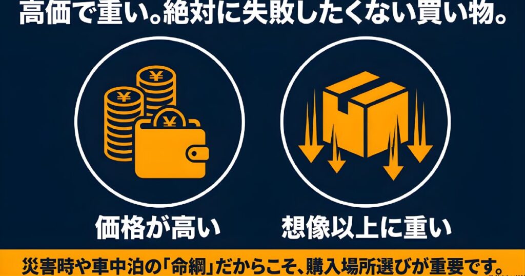ポータブル電源は高価で想像以上に重いため購入場所選びが重要